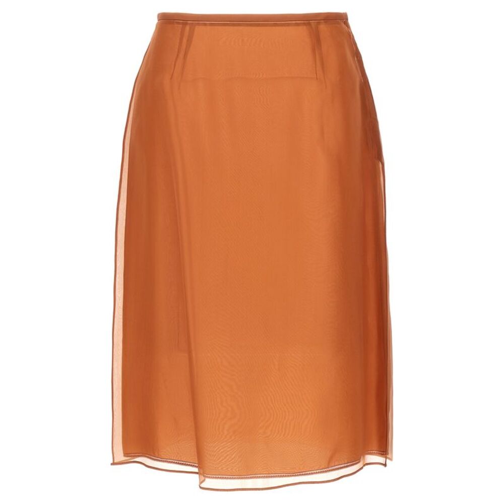Prada Brown Silk Midi Women's Skirt